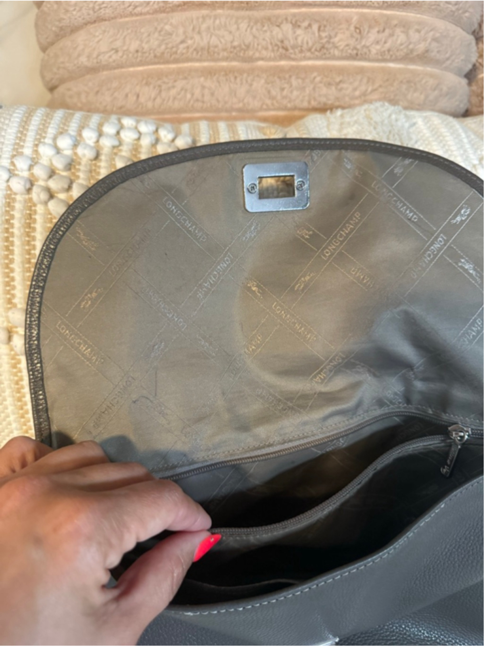 Women's vintage Longchamp Longchamp Le Foulonné saddle bag, grey - Picture 10 of 12